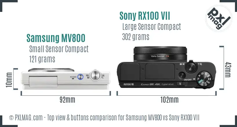 Samsung MV800 vs Sony RX100 VII top view buttons comparison