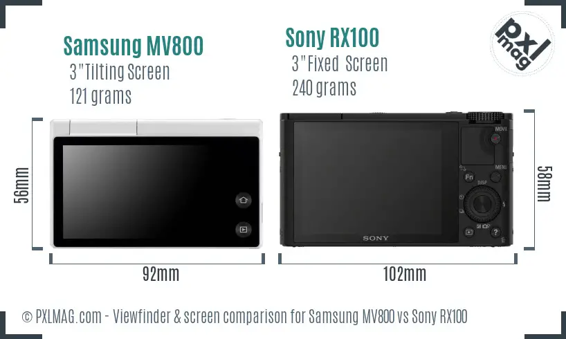 Samsung MV800 vs Sony RX100 Screen and Viewfinder comparison
