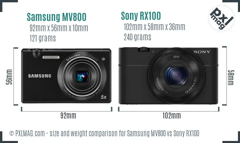 Samsung MV800 vs Sony RX100 size comparison