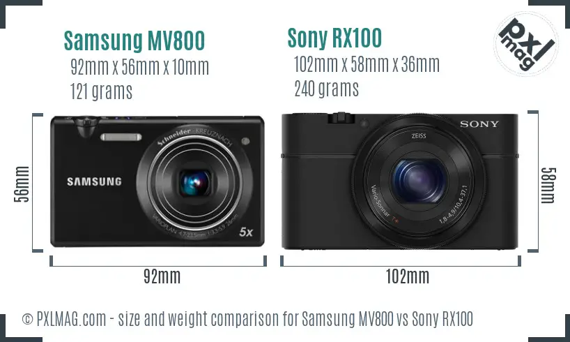 Samsung MV800 vs Sony RX100 size comparison Samsung MV800 vs Sony RX100 size comparison