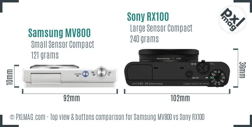 Samsung MV800 vs Sony RX100 top view buttons comparison