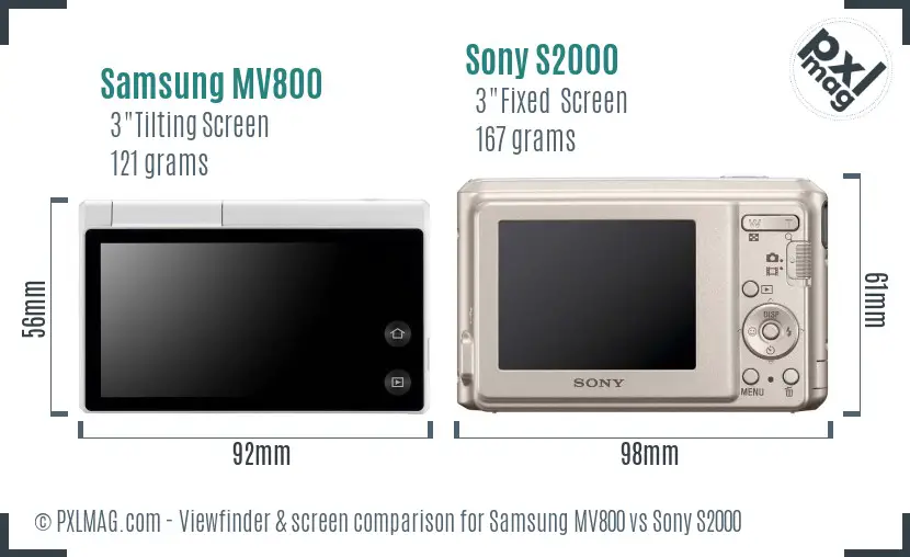 Samsung MV800 vs Sony S2000 Screen and Viewfinder comparison