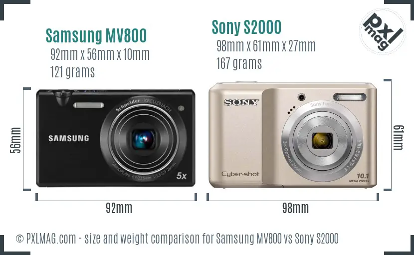 Samsung MV800 vs Sony S2000 size comparison