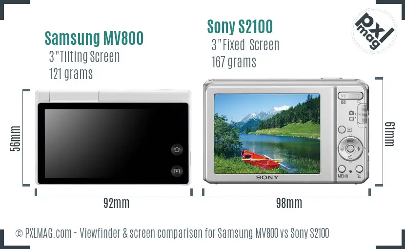 Samsung MV800 vs Sony S2100 Screen and Viewfinder comparison