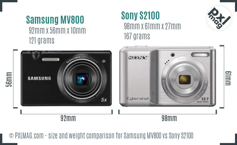 Samsung MV800 vs Sony S2100 size comparison