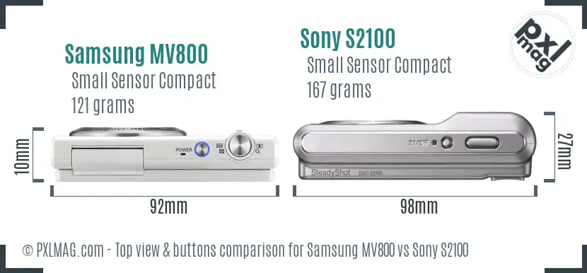 Samsung MV800 vs Sony S2100 top view buttons comparison