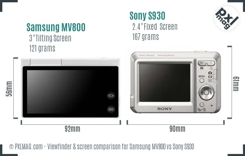 Samsung MV800 vs Sony S930 Screen and Viewfinder comparison