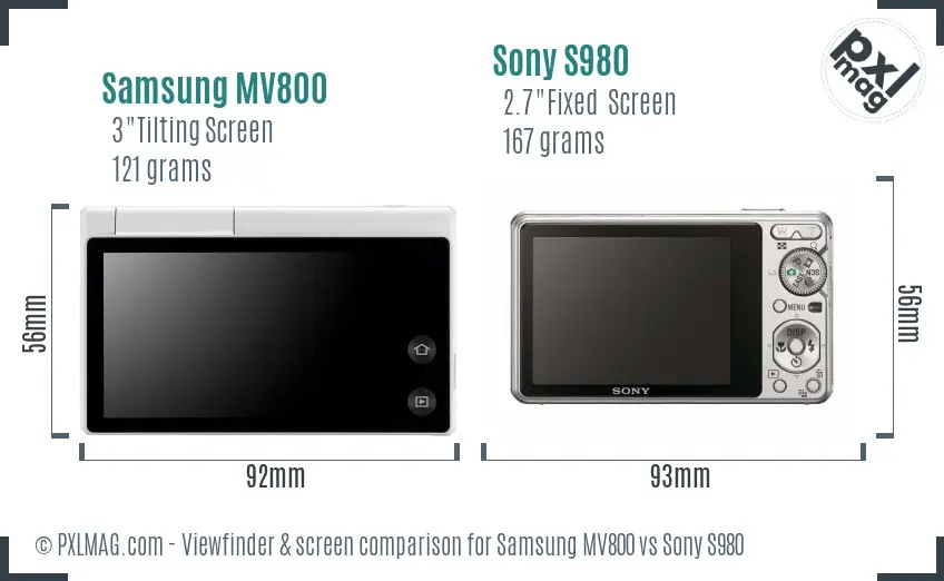 Samsung MV800 vs Sony S980 Screen and Viewfinder comparison