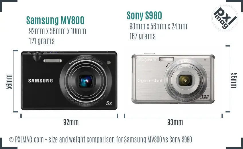 Samsung MV800 vs Sony S980 size comparison