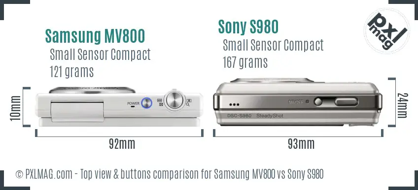 Samsung MV800 vs Sony S980 top view buttons comparison