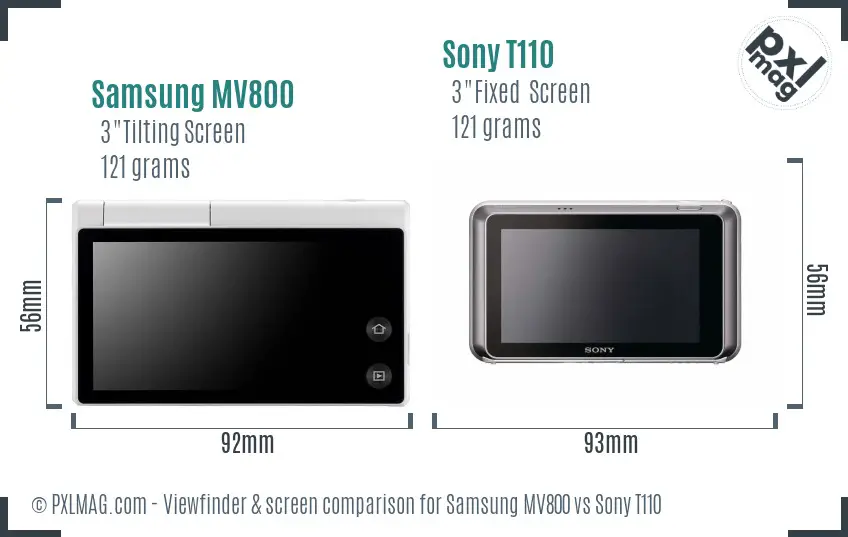 Samsung MV800 vs Sony T110 Screen and Viewfinder comparison