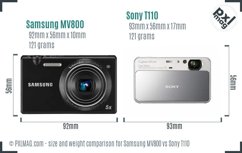 Samsung MV800 vs Sony T110 size comparison