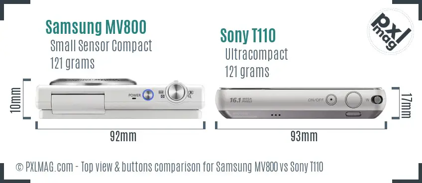 Samsung MV800 vs Sony T110 top view buttons comparison