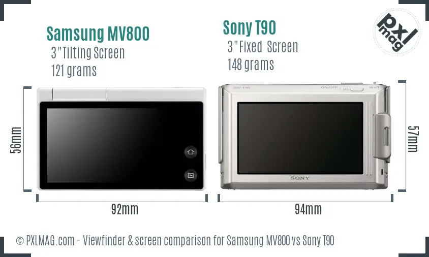 Samsung MV800 vs Sony T90 Screen and Viewfinder comparison