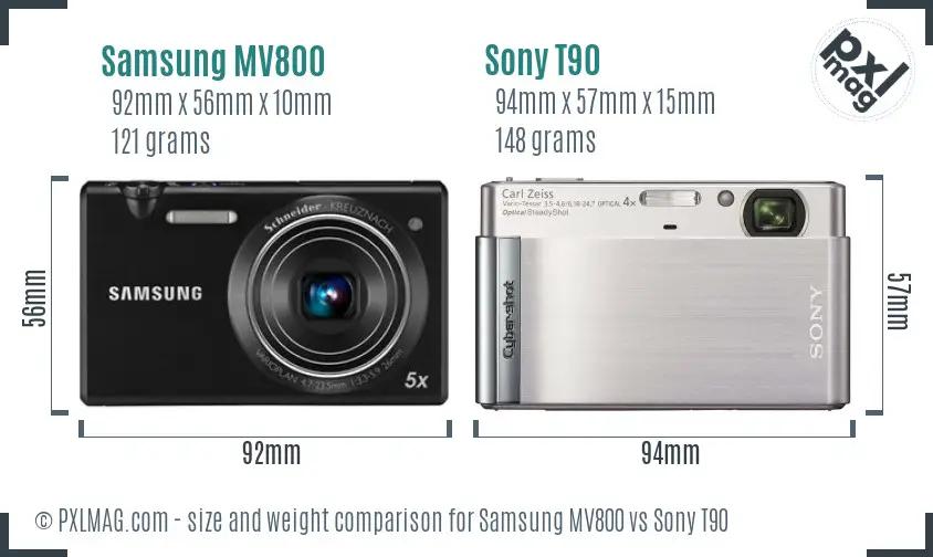 Samsung MV800 vs Sony T90 size comparison