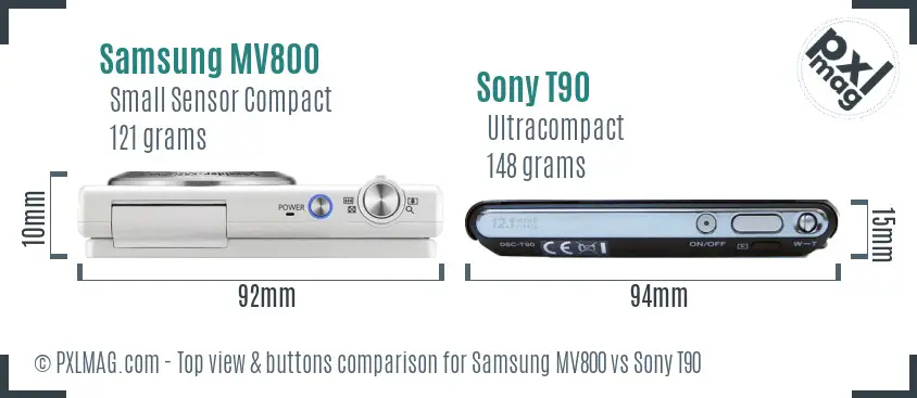 Samsung MV800 vs Sony T90 top view buttons comparison