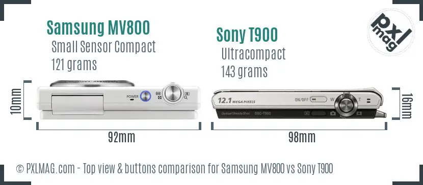 Samsung MV800 vs Sony T900 top view buttons comparison