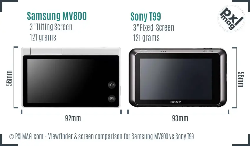 Samsung MV800 vs Sony T99 Screen and Viewfinder comparison