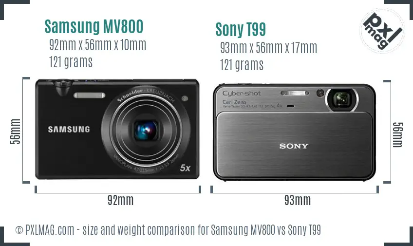 Samsung MV800 vs Sony T99 size comparison
