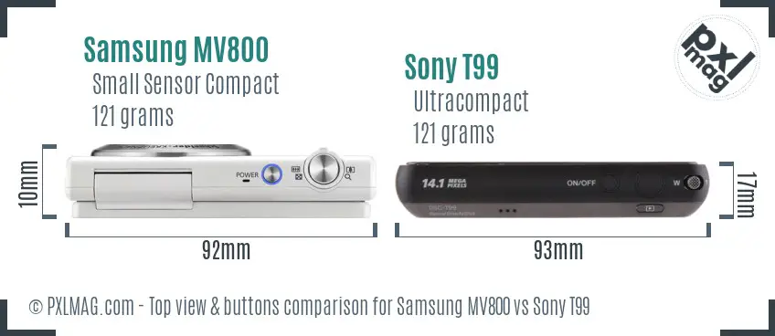 Samsung MV800 vs Sony T99 top view buttons comparison
