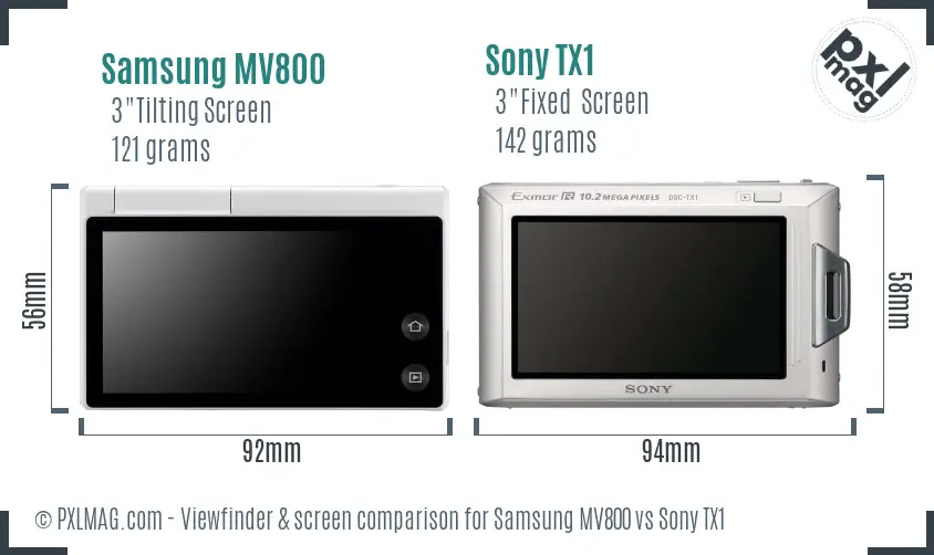 Samsung MV800 vs Sony TX1 Screen and Viewfinder comparison