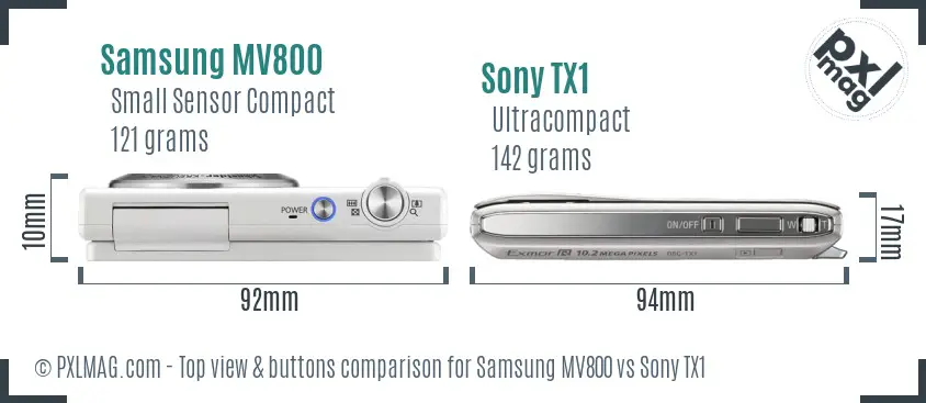Samsung MV800 vs Sony TX1 top view buttons comparison