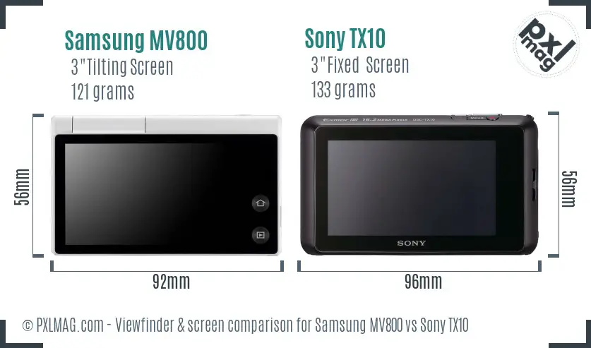 Samsung MV800 vs Sony TX10 Screen and Viewfinder comparison