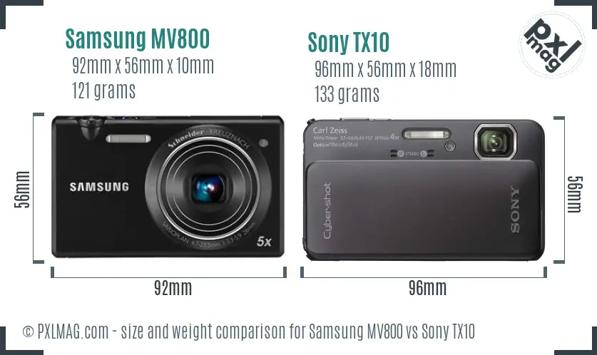 Samsung MV800 vs Sony TX10 size comparison