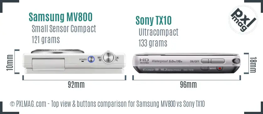 Samsung MV800 vs Sony TX10 top view buttons comparison