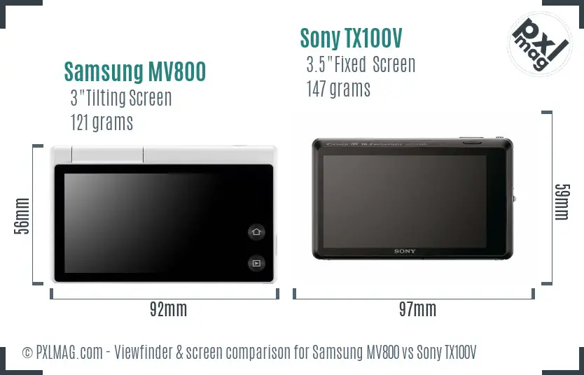 Samsung MV800 vs Sony TX100V Screen and Viewfinder comparison