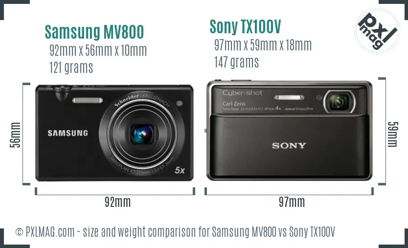 Samsung MV800 vs Sony TX100V size comparison