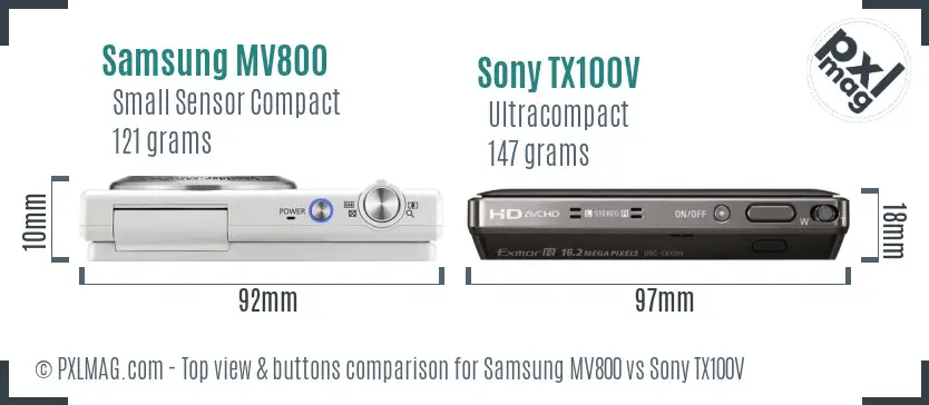 Samsung MV800 vs Sony TX100V top view buttons comparison