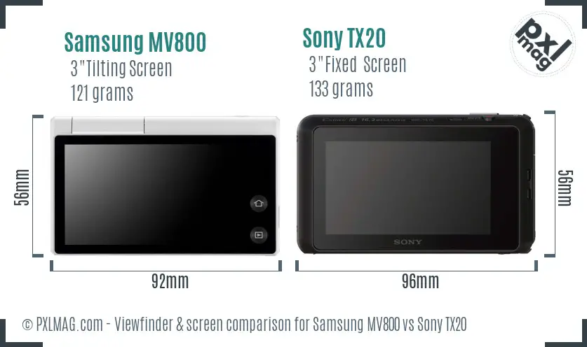 Samsung MV800 vs Sony TX20 Screen and Viewfinder comparison
