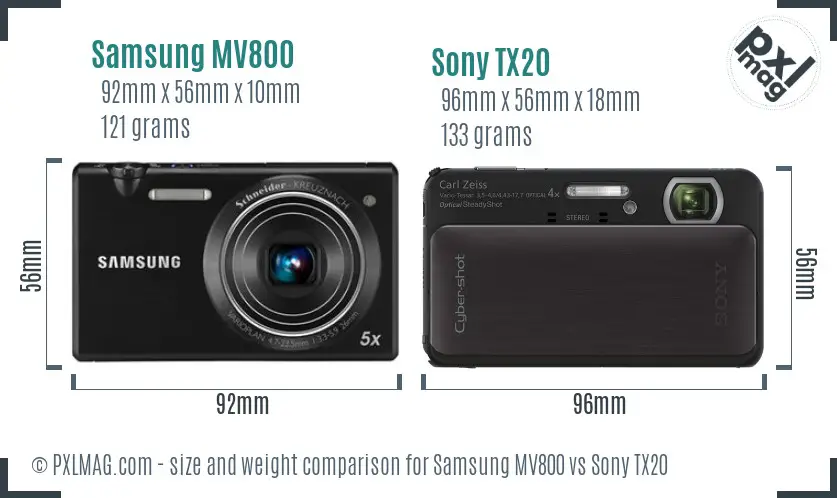 Samsung MV800 vs Sony TX20 size comparison