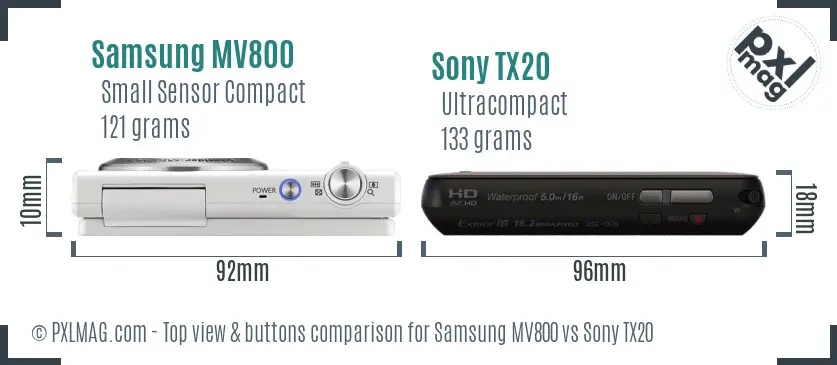 Samsung MV800 vs Sony TX20 top view buttons comparison