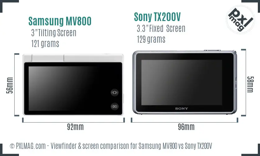 Samsung MV800 vs Sony TX200V Screen and Viewfinder comparison