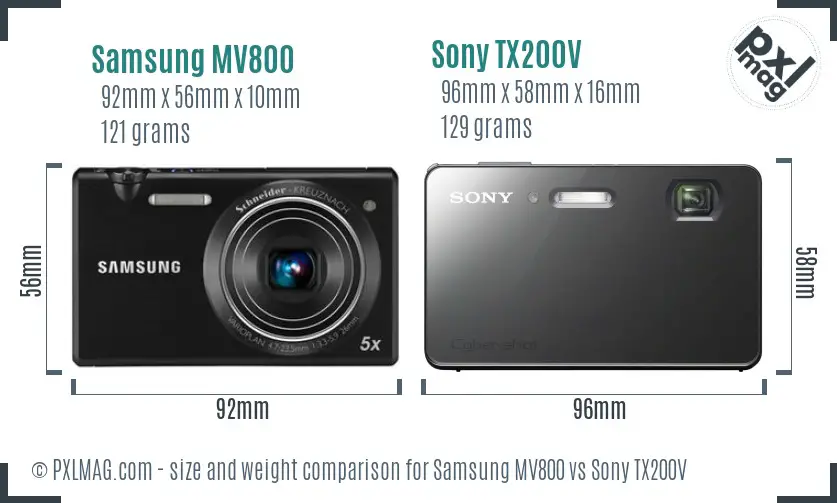 Samsung MV800 vs Sony TX200V size comparison