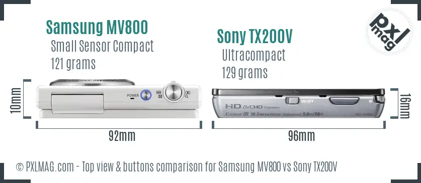 Samsung MV800 vs Sony TX200V top view buttons comparison