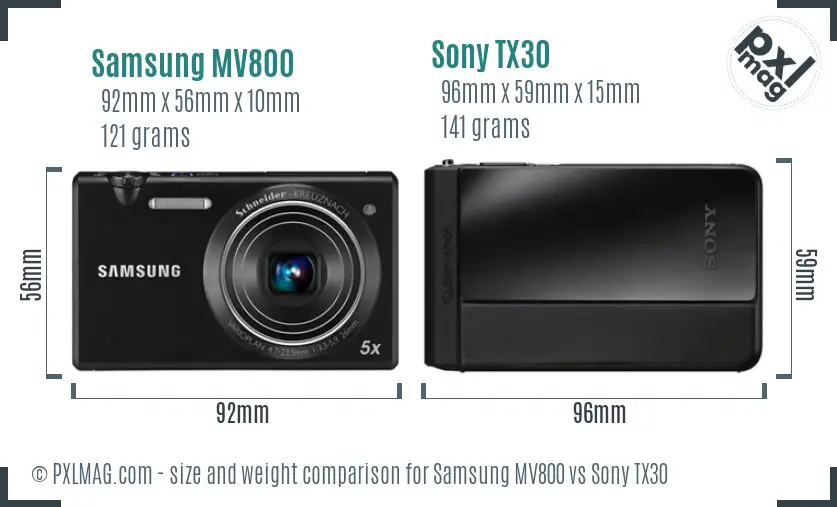 Samsung MV800 vs Sony TX30 size comparison