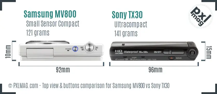 Samsung MV800 vs Sony TX30 top view buttons comparison