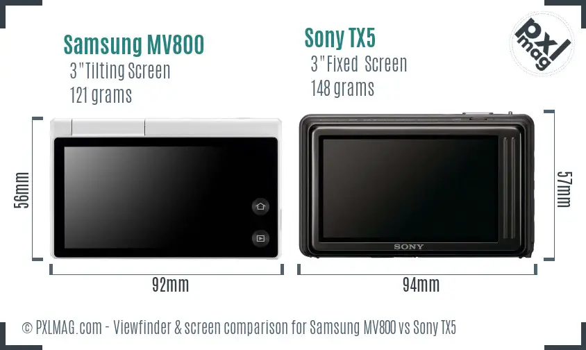 Samsung MV800 vs Sony TX5 Screen and Viewfinder comparison