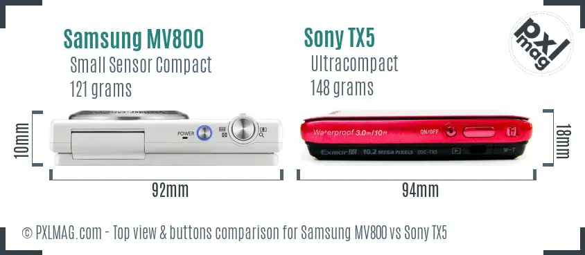 Samsung MV800 vs Sony TX5 top view buttons comparison