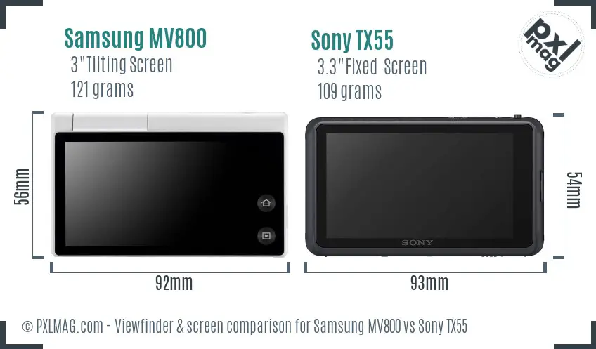 Samsung MV800 vs Sony TX55 Screen and Viewfinder comparison