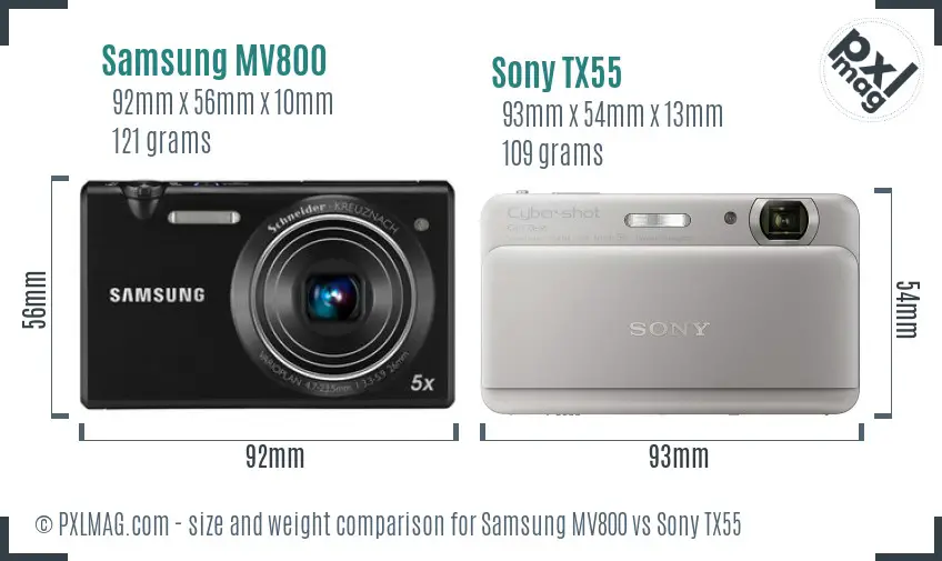 Samsung MV800 vs Sony TX55 size comparison