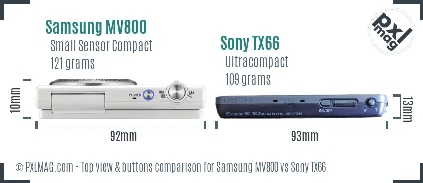 Samsung MV800 vs Sony TX66 top view buttons comparison