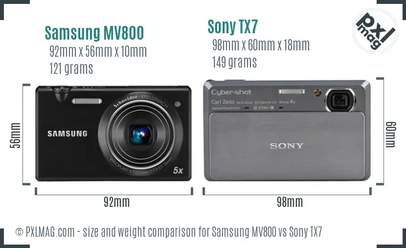 Samsung MV800 vs Sony TX7 size comparison