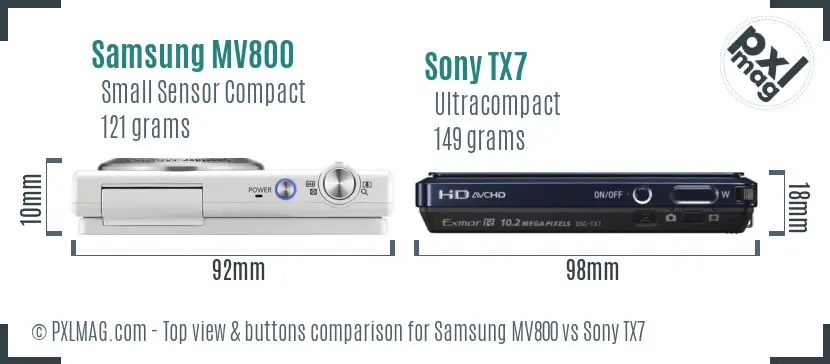 Samsung MV800 vs Sony TX7 top view buttons comparison