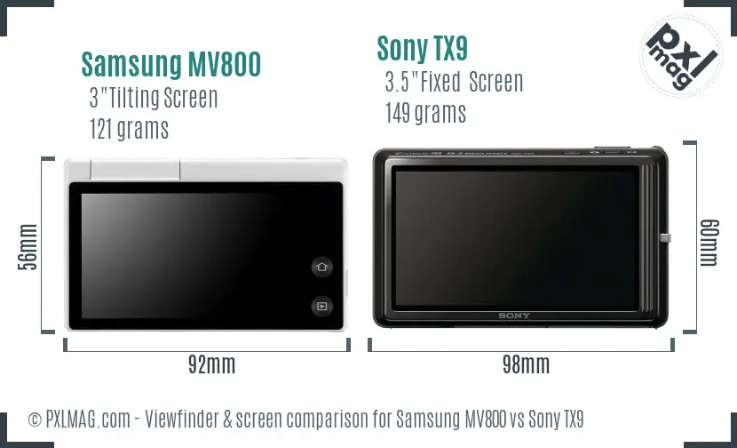 Samsung MV800 vs Sony TX9 Screen and Viewfinder comparison