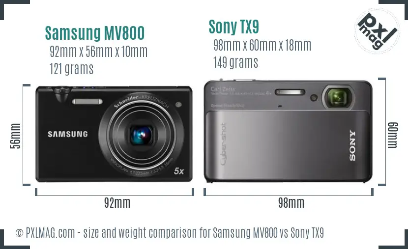Samsung MV800 vs Sony TX9 size comparison