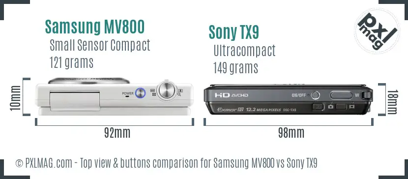 Samsung MV800 vs Sony TX9 top view buttons comparison